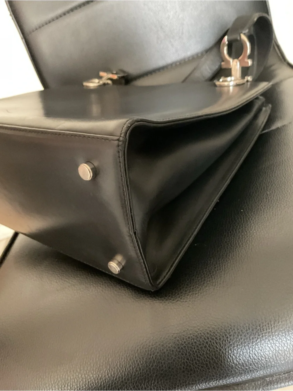 Salvatore Ferragamo Black Leather Messenger with Signature Gancini Hardware